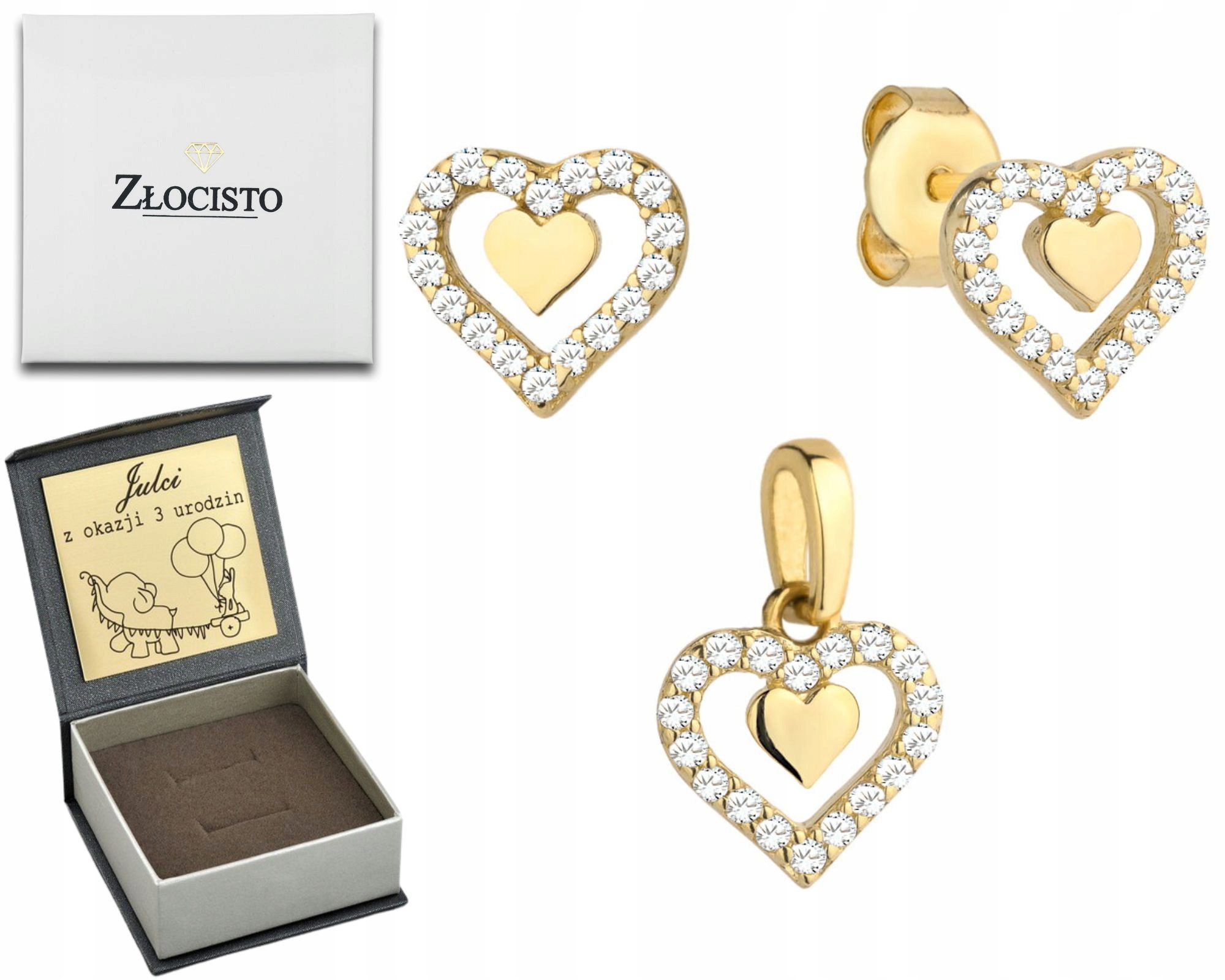 Zlatý Komplet Srdíčko Šroubky Zirkony 585