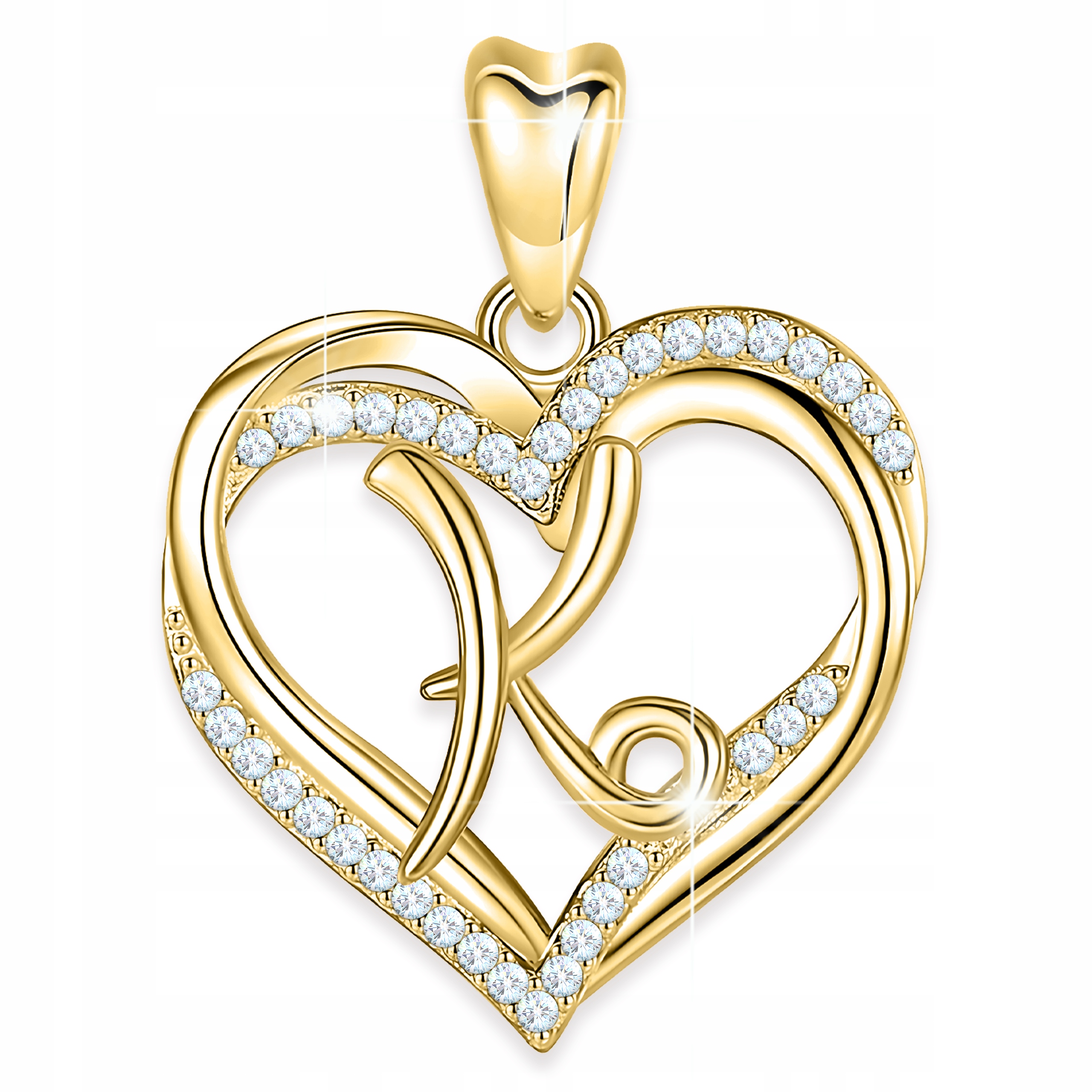 Zlatý přívěsek 925 Srdce s písmenem K Iniciál Jméno se zirkony