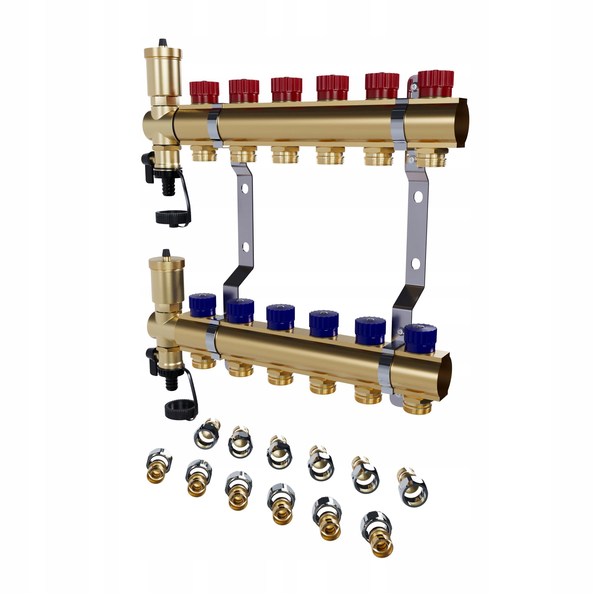 Mosazný 6-okruhový manuální radiátorový rozdělovač spojky Pex