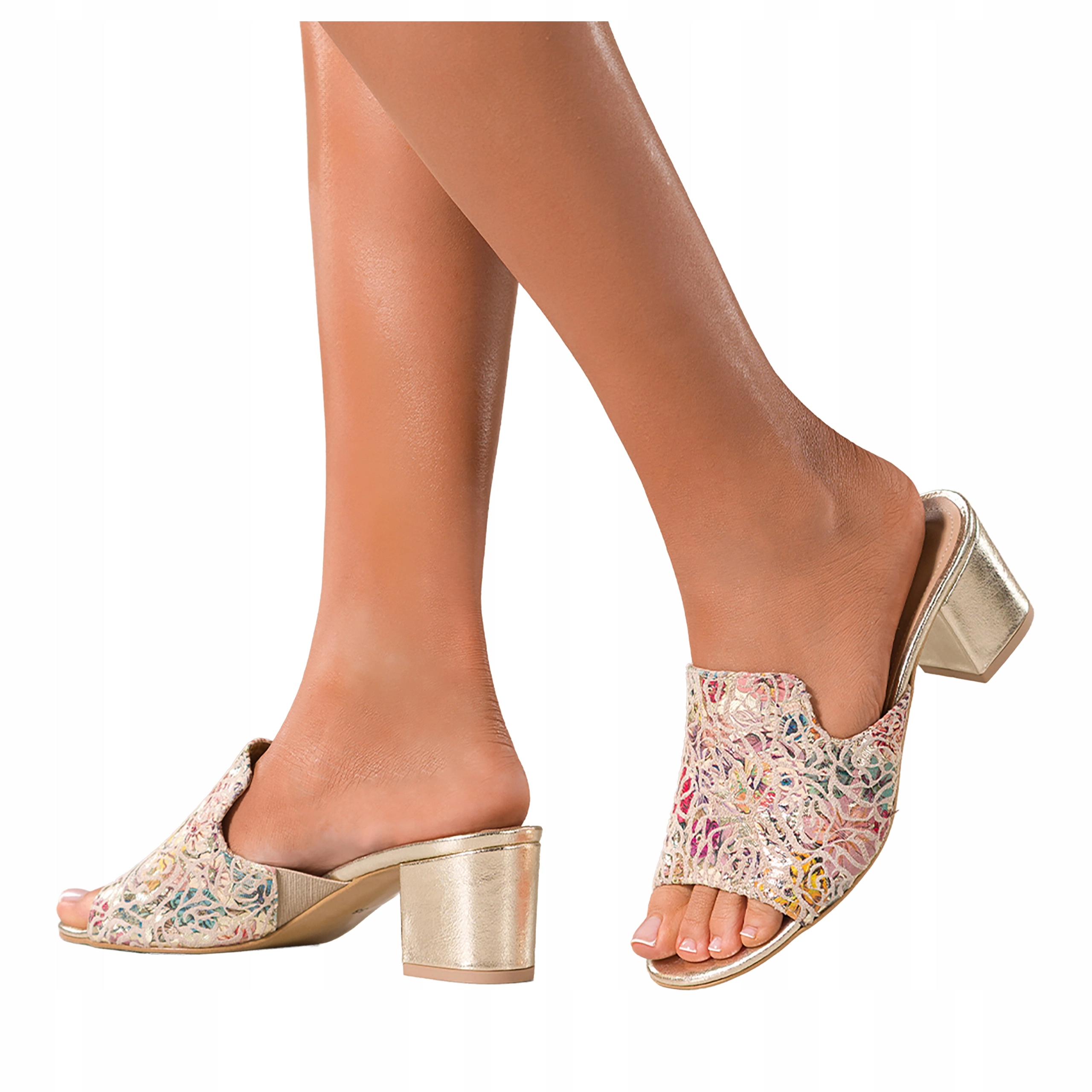 Nazouváky Vícebarevné Dámské Kožené Svršek s květinami Nízký Podpatek vel 41