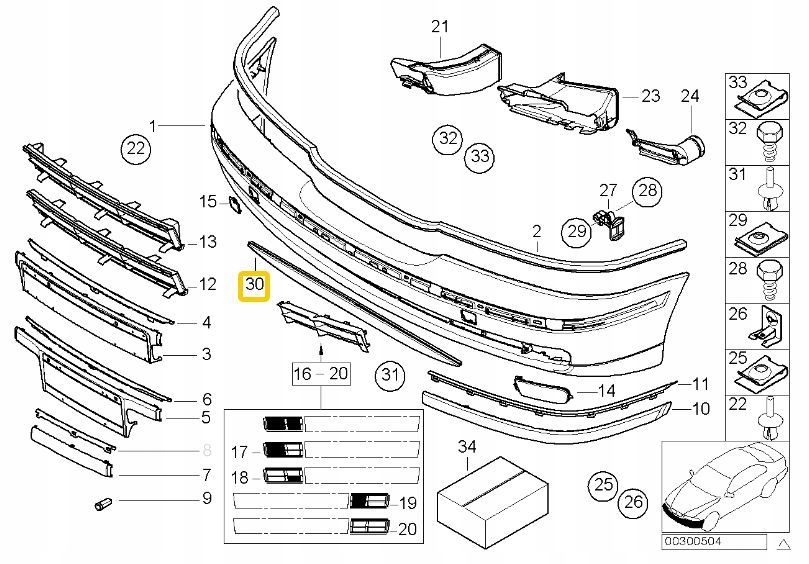 BMW E39 Spoiler Zderzaka Przód Do 09/2000 Oryginał Jakość części (zgodnie z GVO) O - oryginał z logo producenta pojazdu (OE)