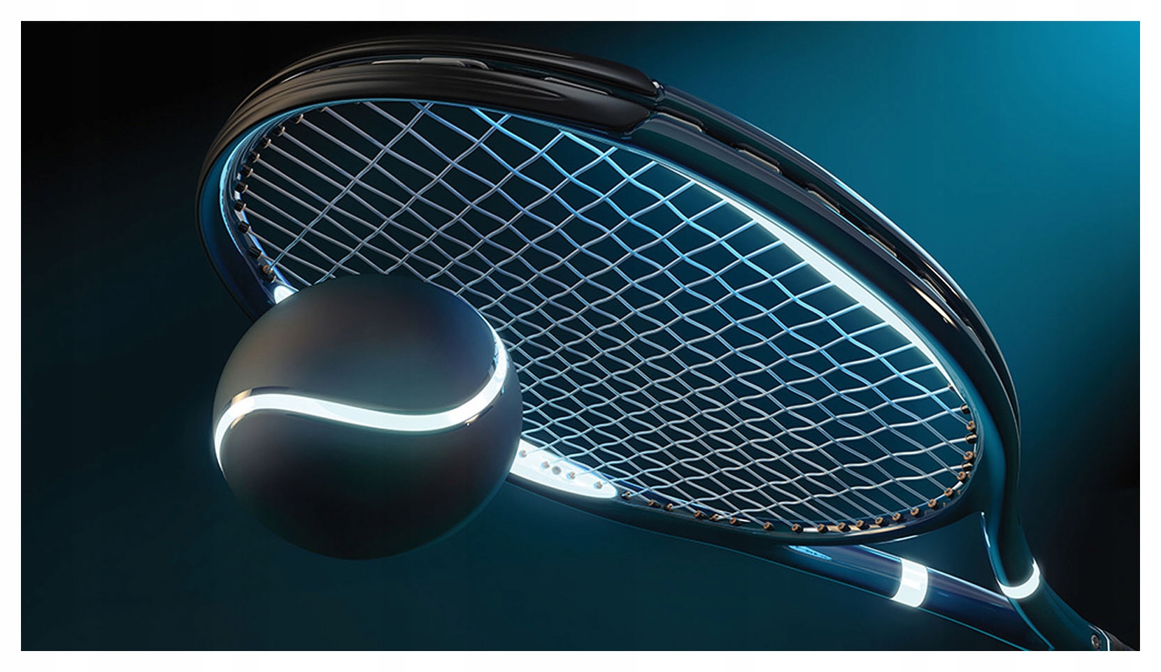 Fototapeta Neónový tenis, raketa a lopta v tme 416x254 lepidlo