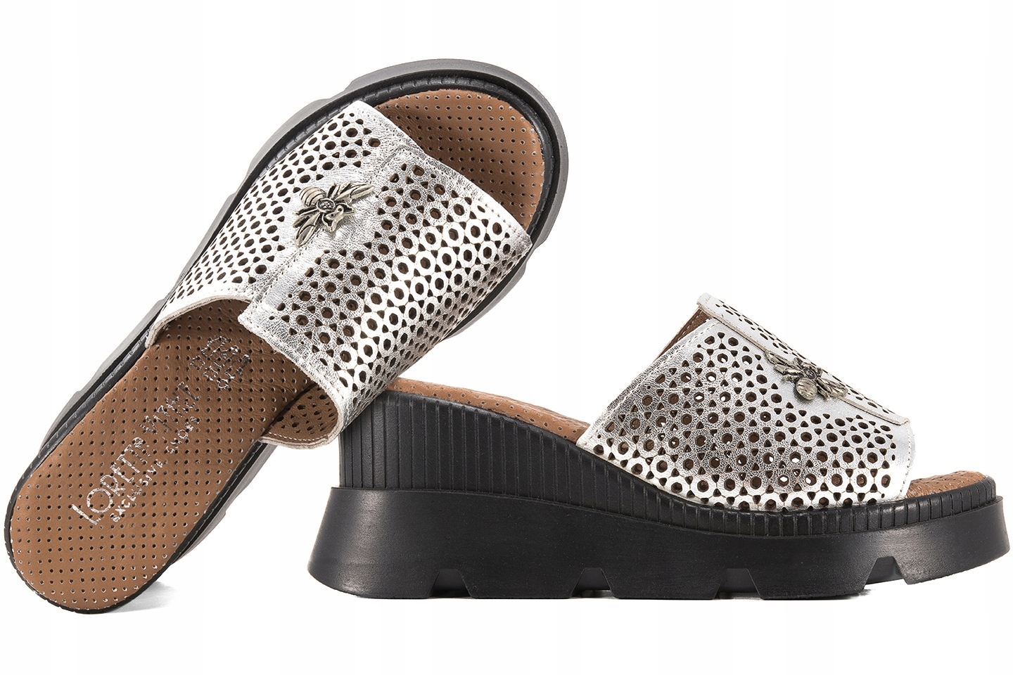 Loretta Vitale 3004 Nazouváky Koturn Platforma Kůže stříbrná