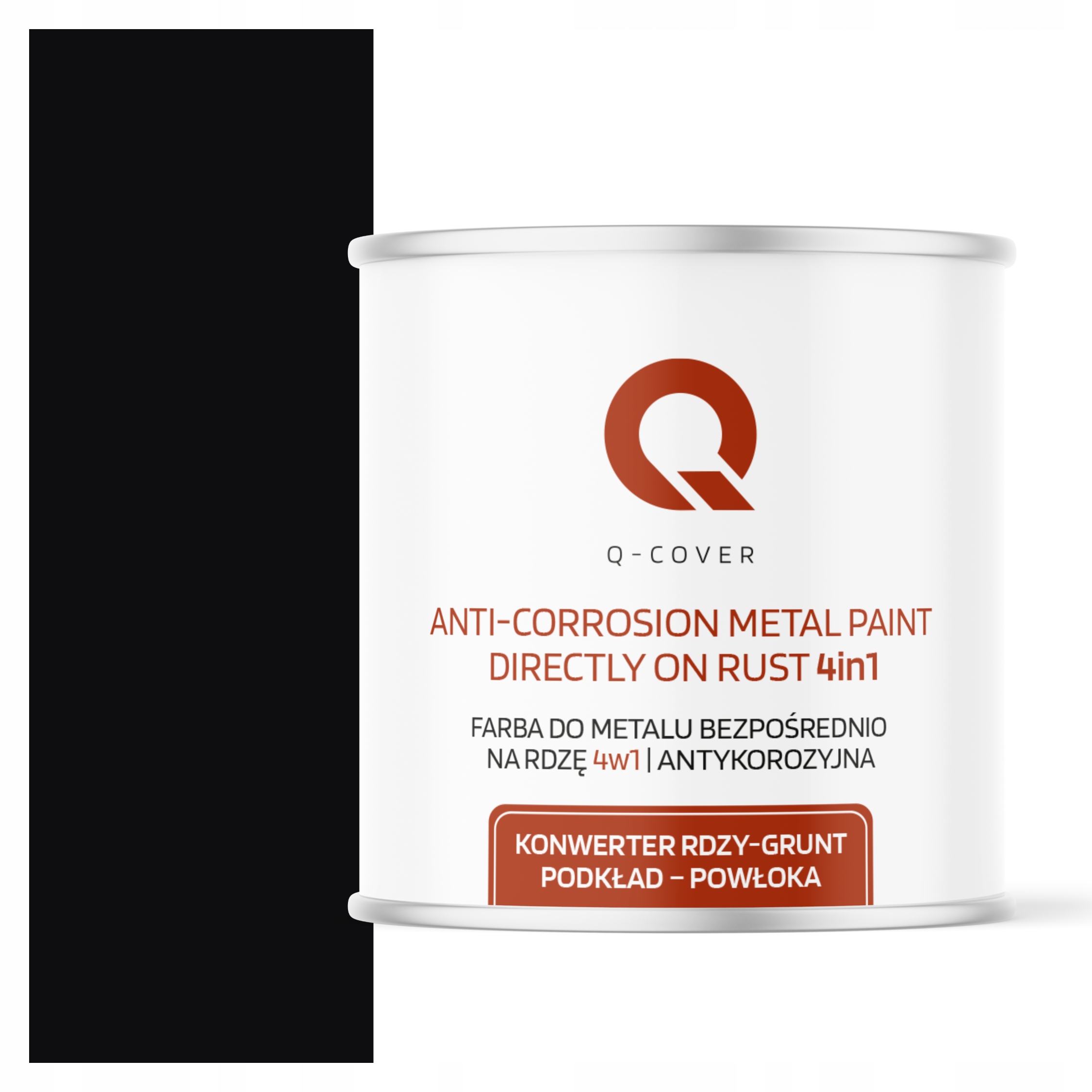 Farba Do Metalu Na Rdzę Stal Blachę 4w1 Czarny Ral 9005 Wysoki Połysk 2.5L