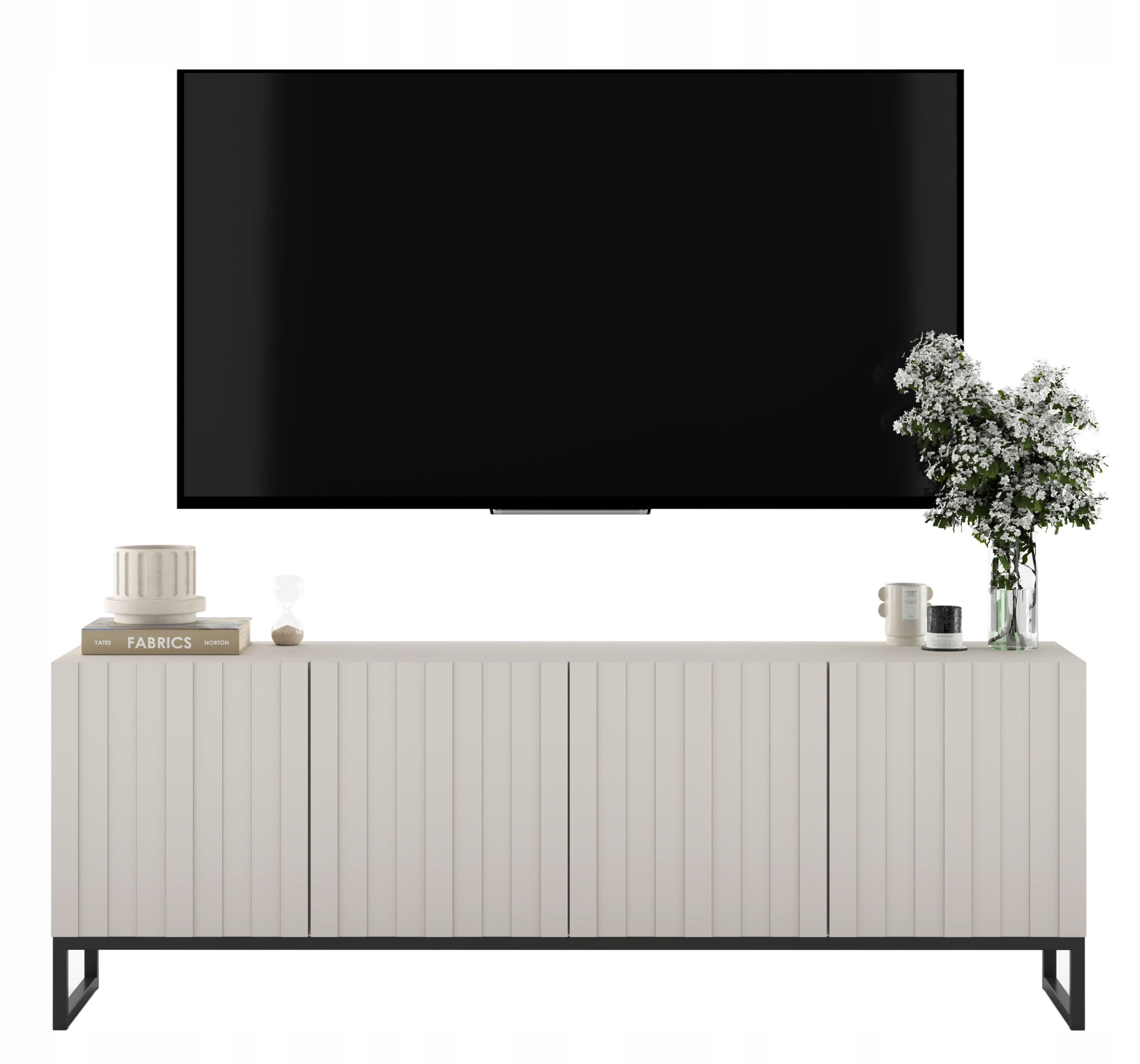 Komoda Rtv Glamour Szafka Rtv Nowoczesna Kaszmir Mat Czarna Rama 150 cm