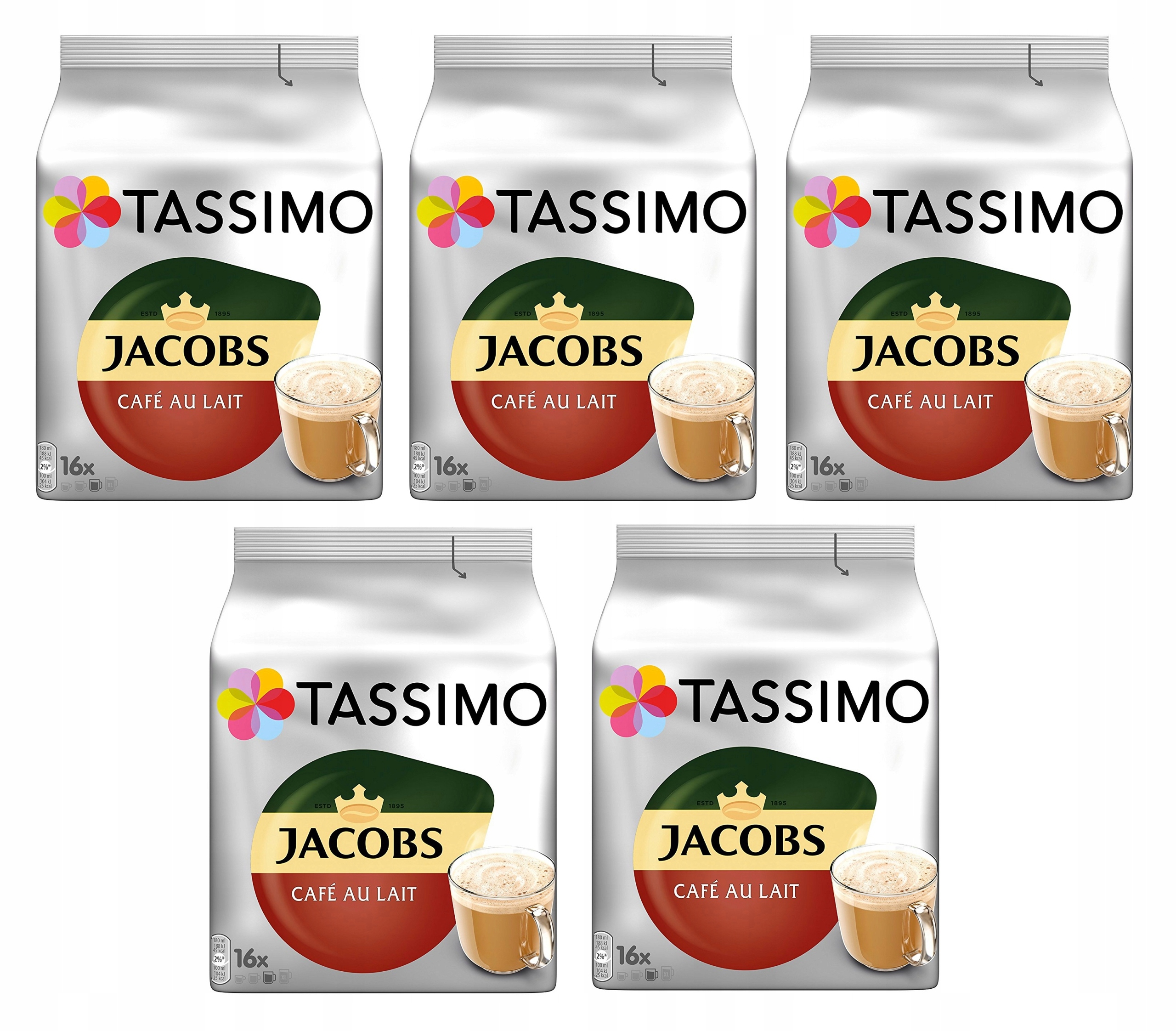 Zestaw 5x Kapsułki Tassimo Jacobs Cafe Au Lait 16 szt