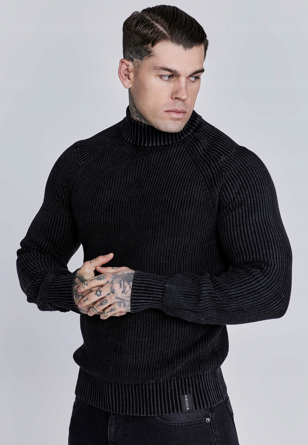 Siksilk pánský svetr černý High Neck Sweater SS-27927 velikost S