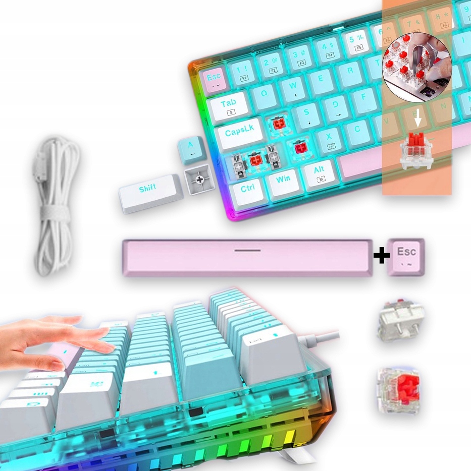 Kompaktní mechanická klávesnice E-yooso Z11T Rgb s Rgb podsvícením