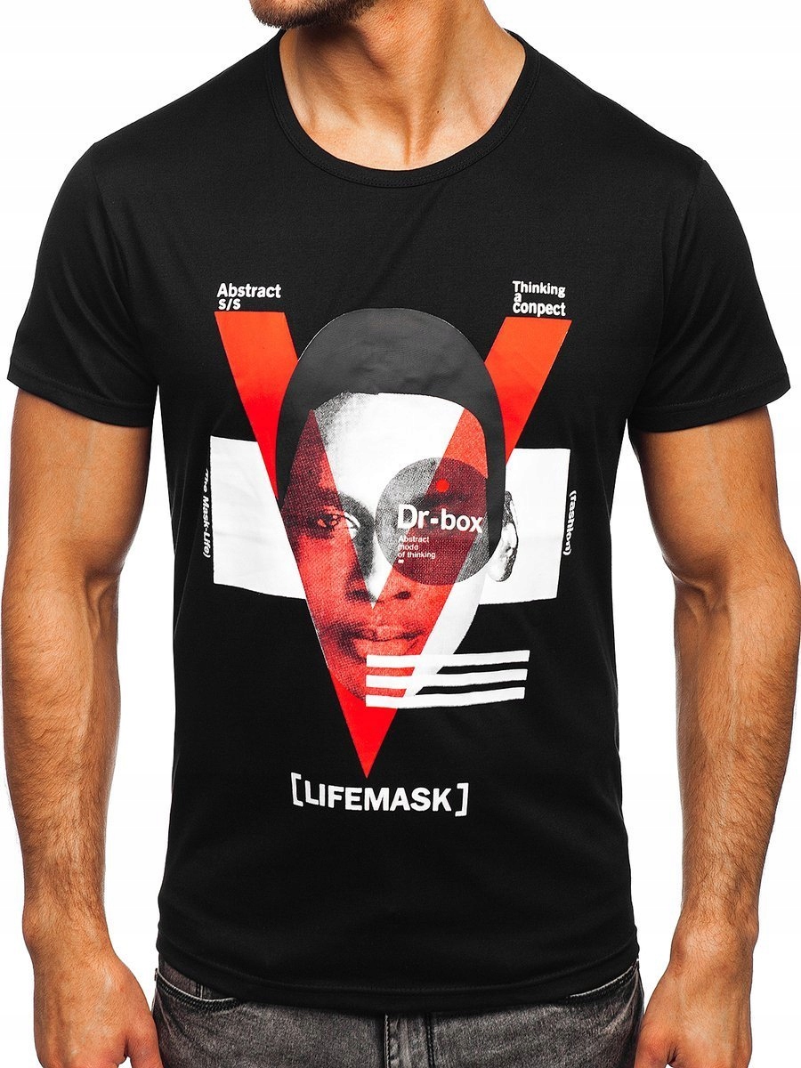 

T-shirt Męski Z Nadrukiem Czarny KS2552 Denley_l