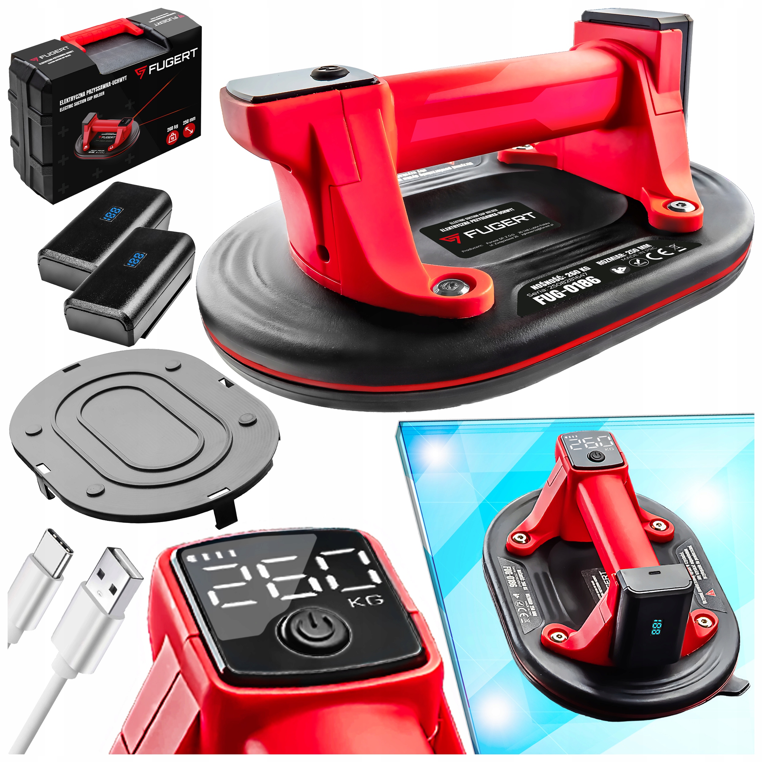 Przyssawka Do Płytek Próżniowa Elektryczna Uchwyt Do Gresu Max 260KG 2x Aku