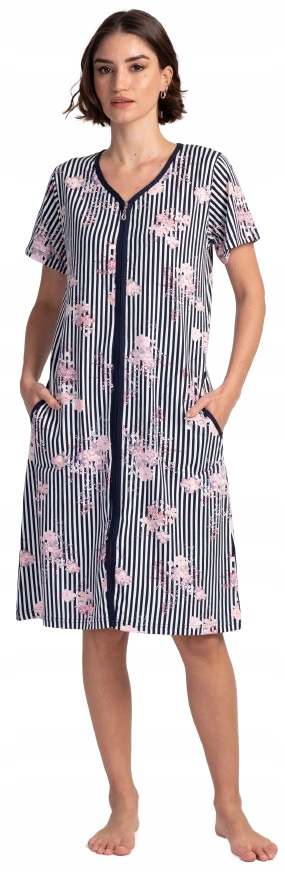 Bavlněný Župan Na Zip Námořnický Vzor Pruhy Růžové Květy XXL