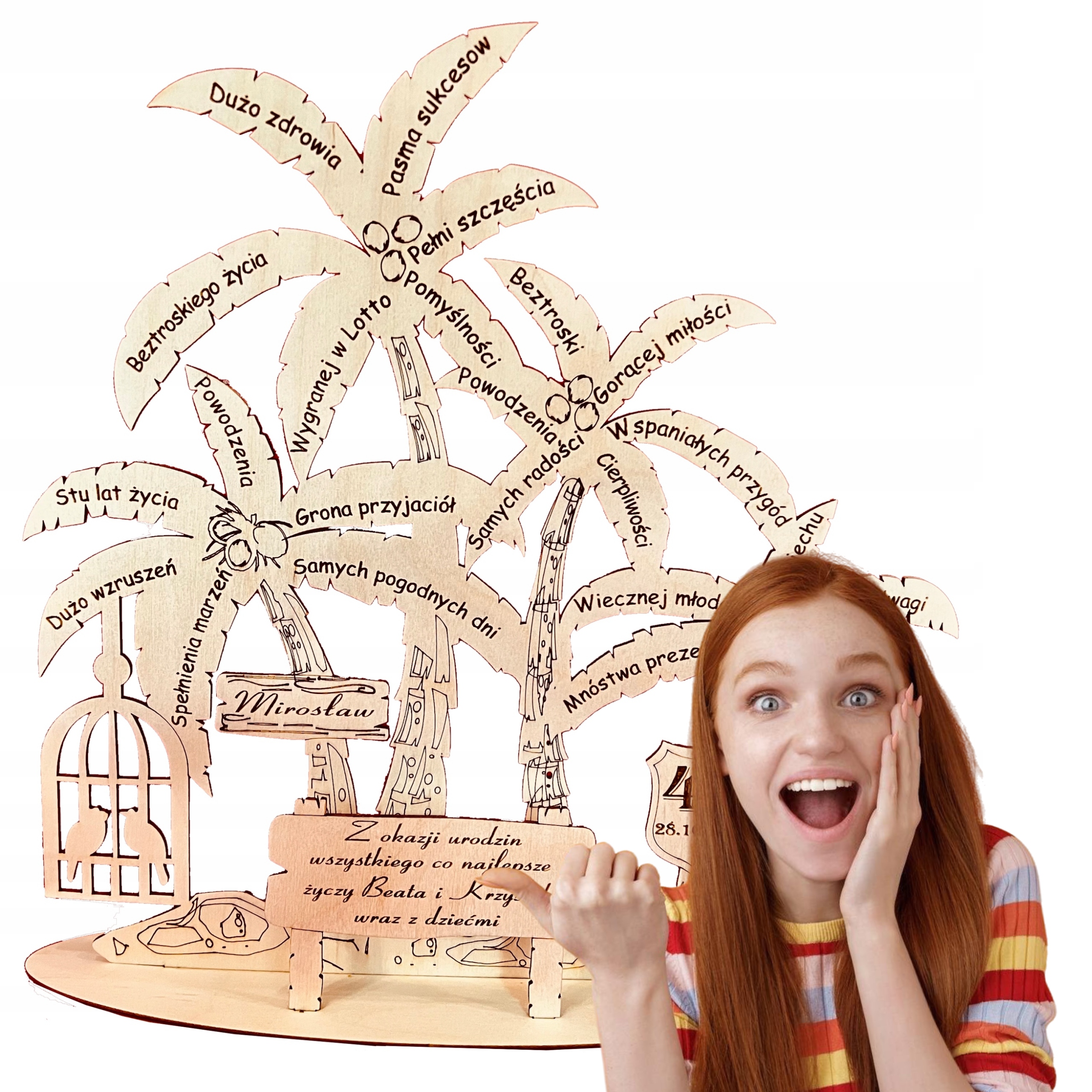 Gravírované narozeninové palmy s přáním – dřevěné