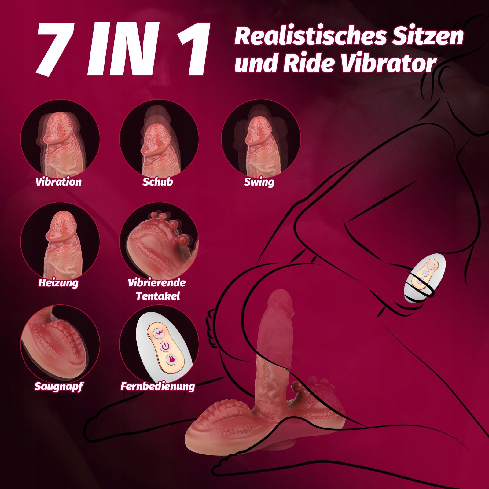 SITANDRIDE Wibrator Dildo Z Funkcją Pchnięcia 10 Trybów Wibracji — miniatura 5