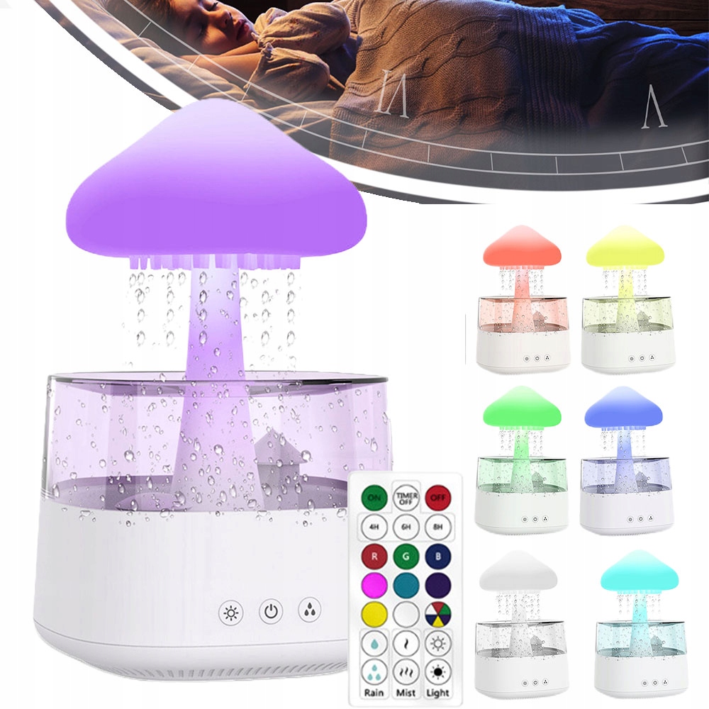 Zvlhčovač Vzduchu Houba Kapka Deště Barevná Led Lampa Difuzér