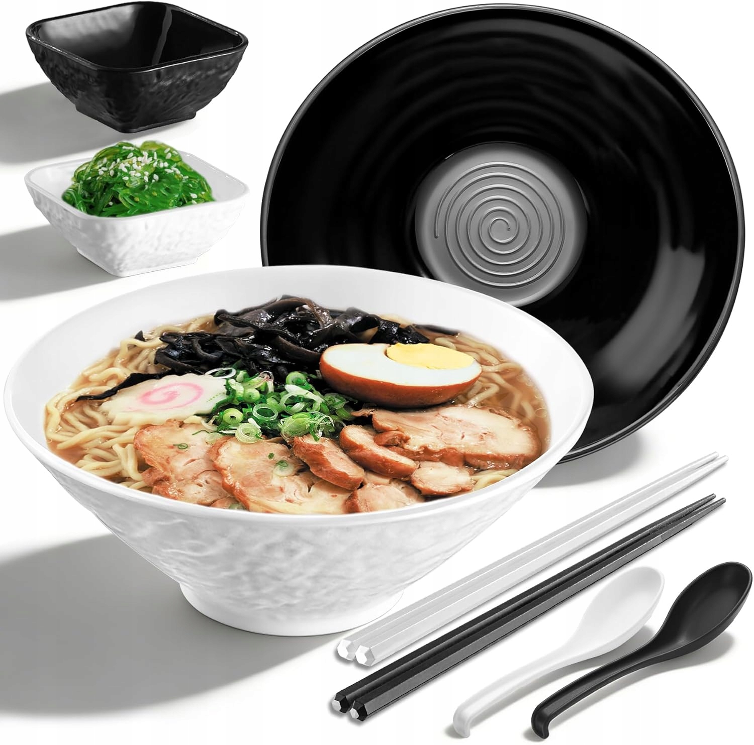 MISKI RAMEN 2x1200ML ZESTAW Z PAŁKAMI I DIPAMI