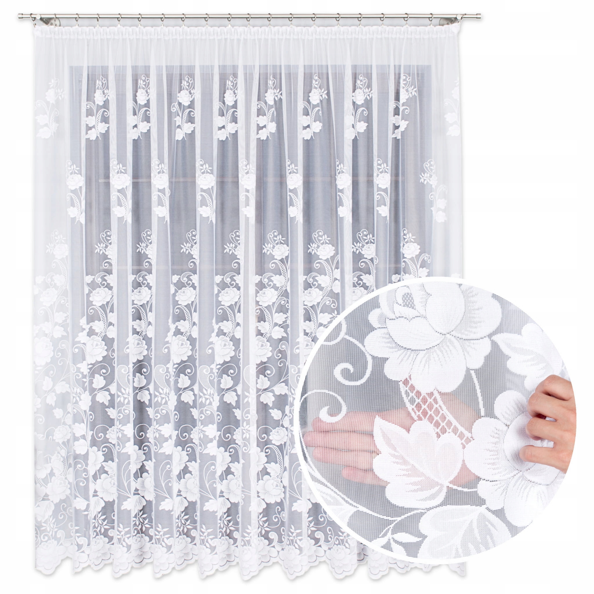 Záclona Dlouhá 300x250 Záclona do pokoje Hotová Záclona Bílé květy 11030