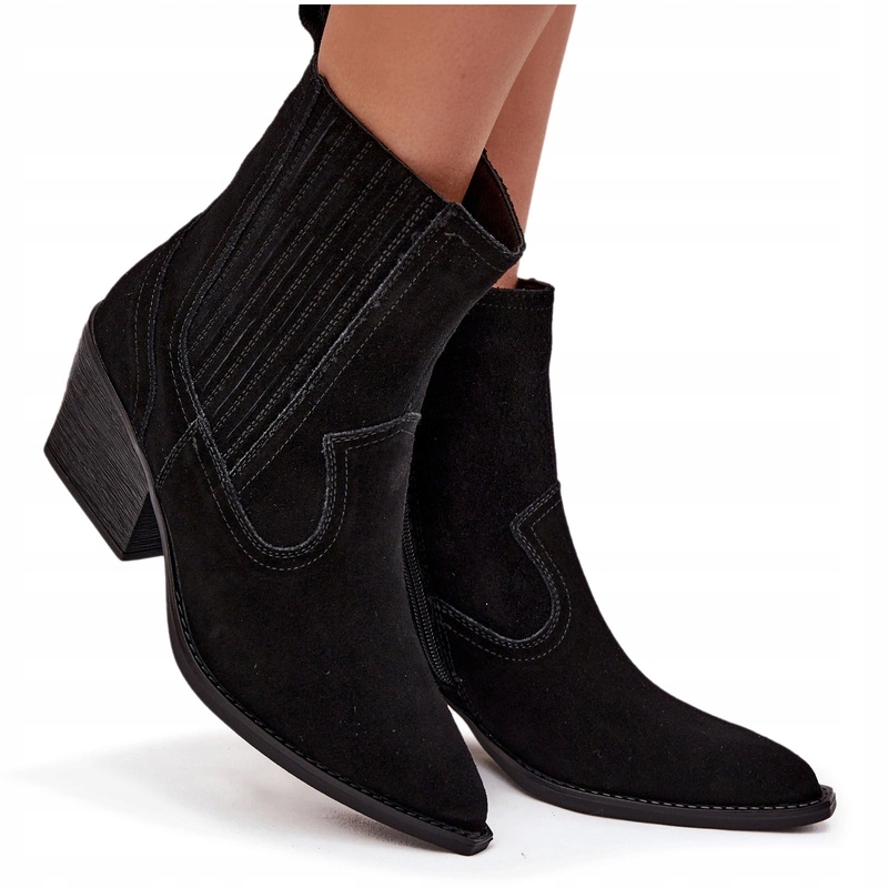 Kotníkové Boty Kovbojské Boty Dámské Semišové Podpatek Sloupek Zip Zateplené Černé 36