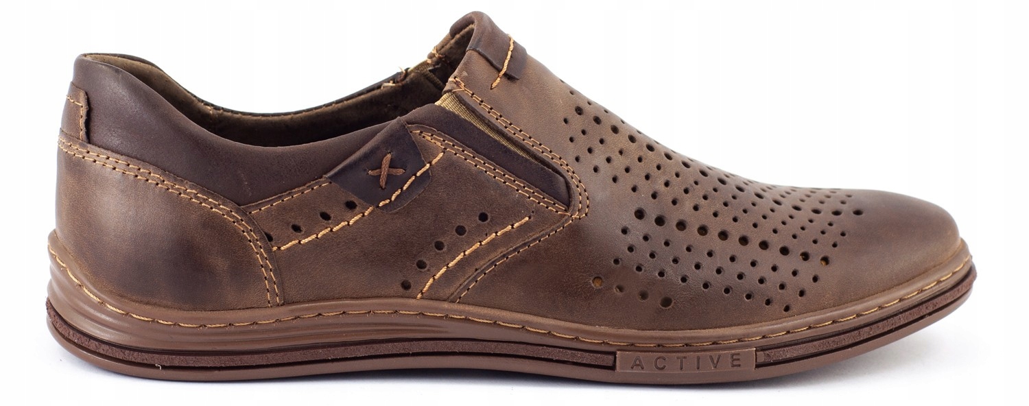 

Buty Męskie Skórzane Na Lato Polskie 401 Brąz 45