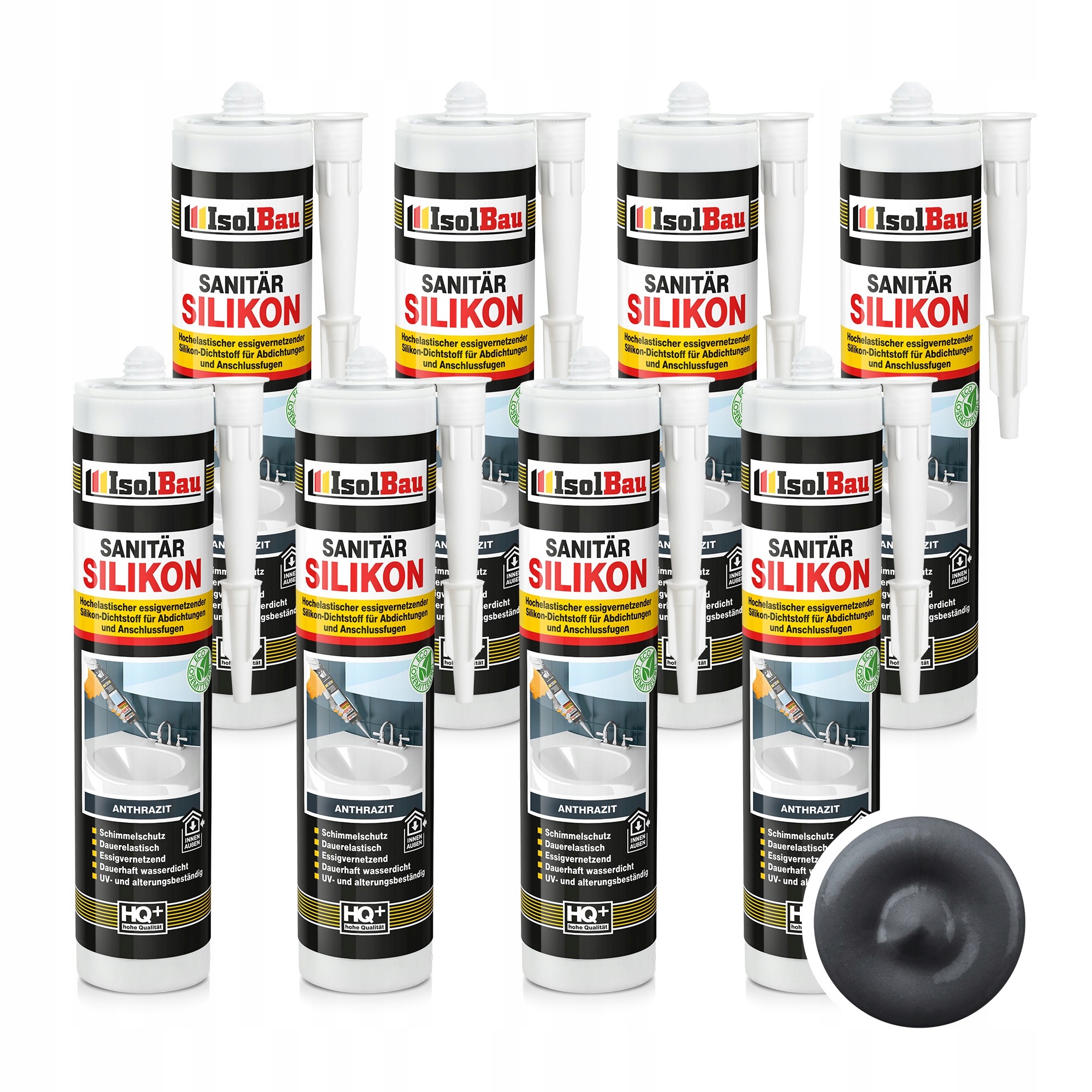 Sanitární silikon Antracit IsolBau 8 x 300 ml Odolný vůči protiplísňový plísním