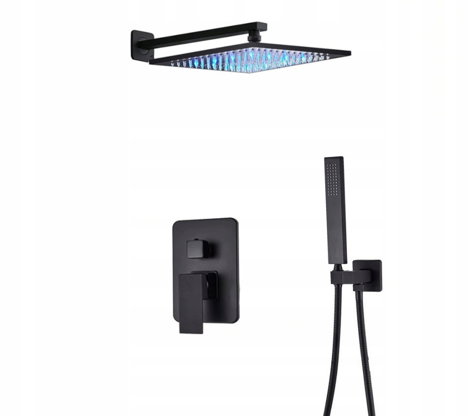 Podomietková Sada Čierna Matná Dažďová Sprcha 20 CM Led Box