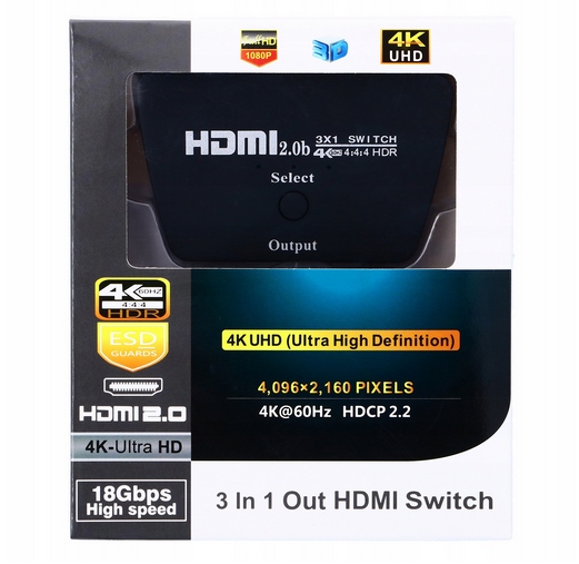 

Switch Hdmi 3x1 Przełącznik Uhd 4K Hdcp 2.2 Hdr