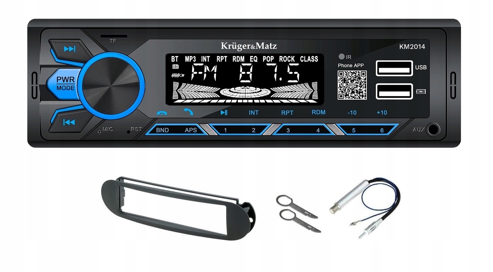 Kruger&Matz KM2014 Rádio Rámeček Iso Usb Bluetooth konektor Vw New Beetle
