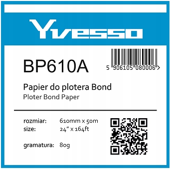 

Papier w roli do plotera Yvesso Bond 610x50m 80g