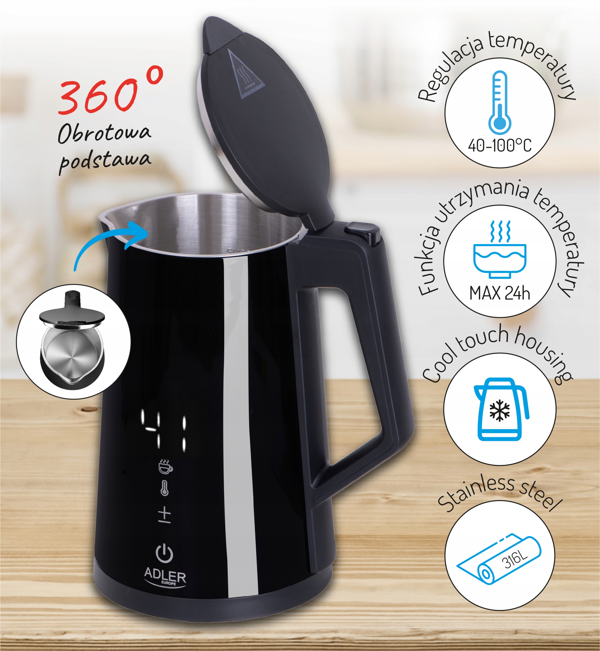 Czajnik LED STRIX 1,7L z regulacją temperatury - nowoczesny i bezpieczny
