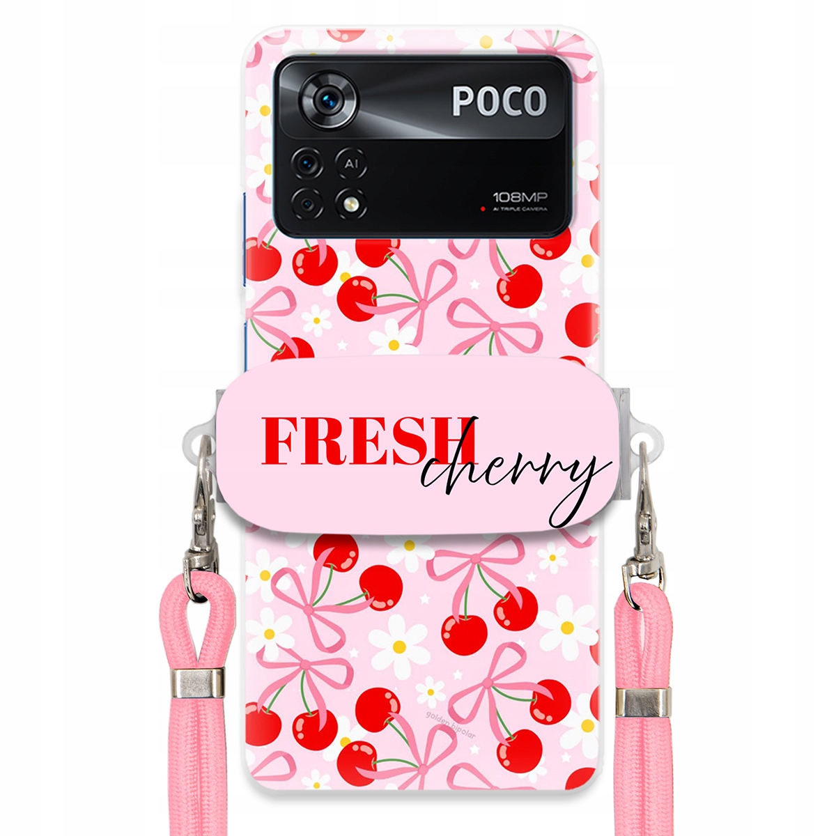 Puzdro pre Xiaomi Poco X4 Pro 5G Case Držiak šnúrok Ružový Fresh Cherry Kokardy