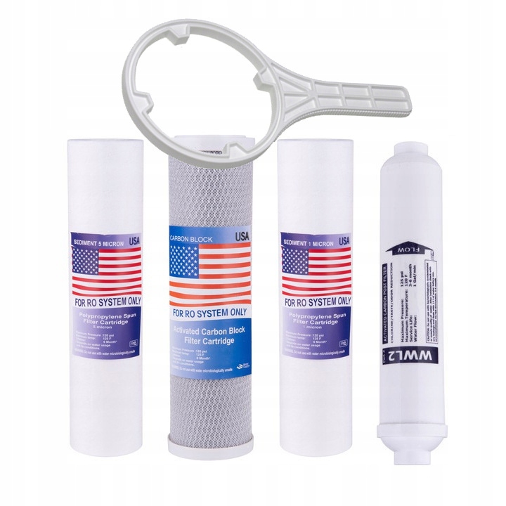 KOMPLET WKŁADÓW OSMOZA FILTRÓW RO5 KLUCZ KORPUSÓW