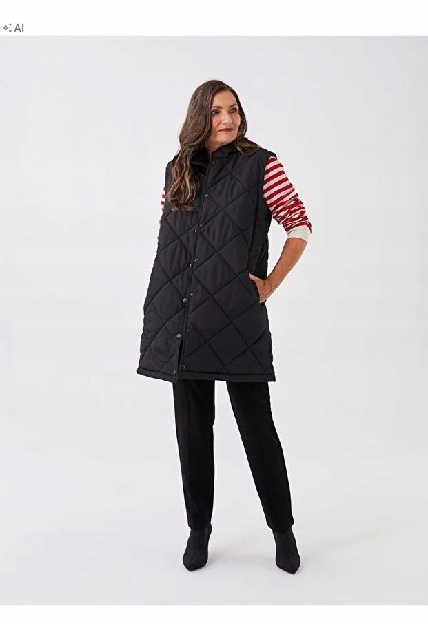 LC Waikiki Dlouhá Prošívaná Vesta Černá V Minimalistickém Stylu 38 5IA