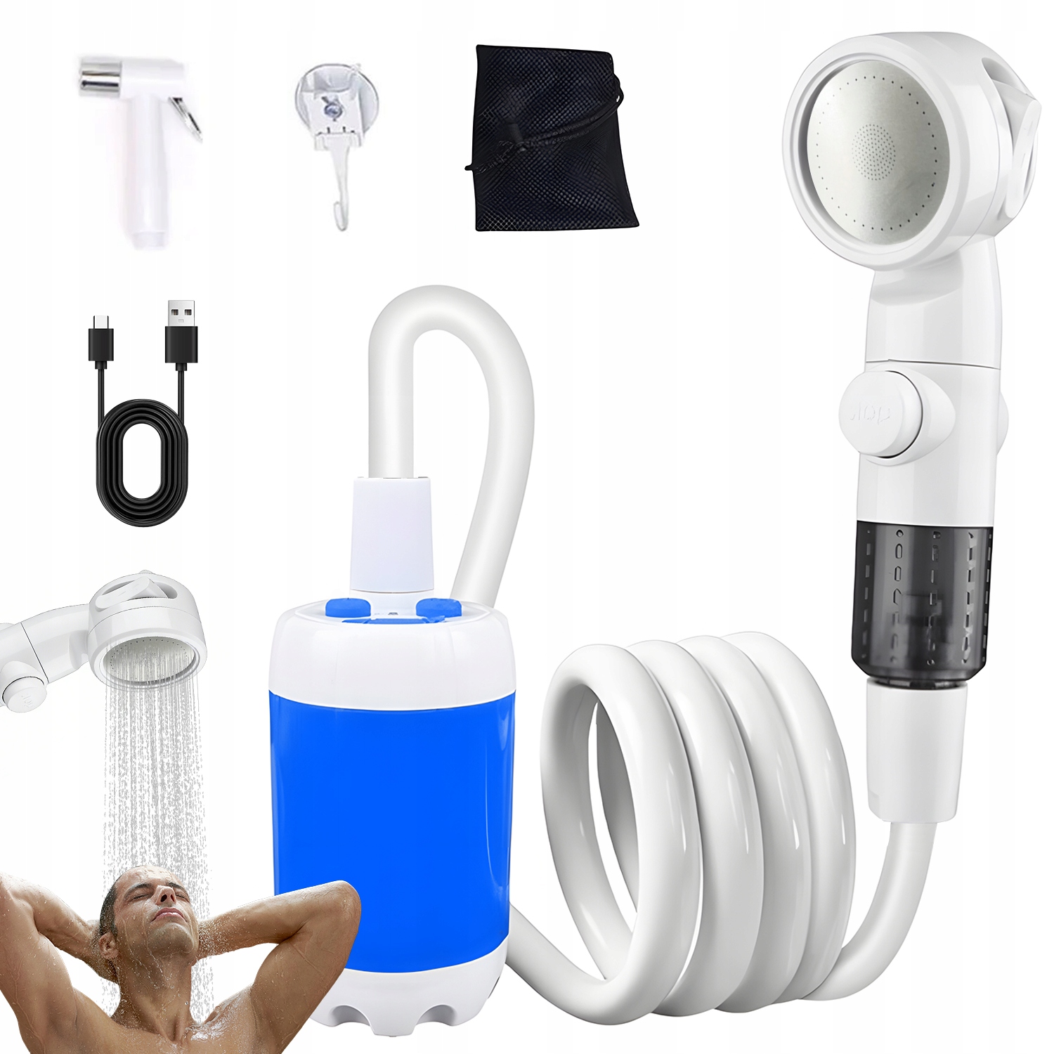 Přenosný Venkovní Kempingový Sprchový Set LCD S Čerpadlem 4000 Mah