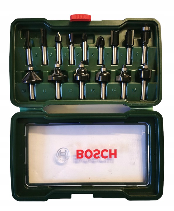 

Bosch Zestaw frezów do drewna trzpień 8 mm 15 szt.
