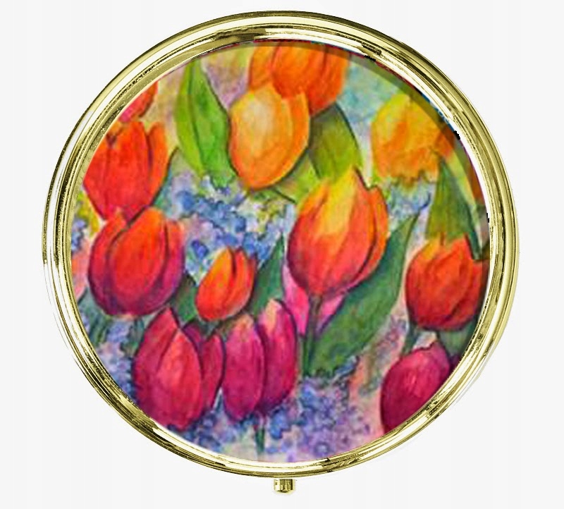 LUSTERKO KIESZONKOWE METALOWE OKRĄGŁE Z ZAPIĘCIEM Kolor dominujący odcienie żółtego i złota