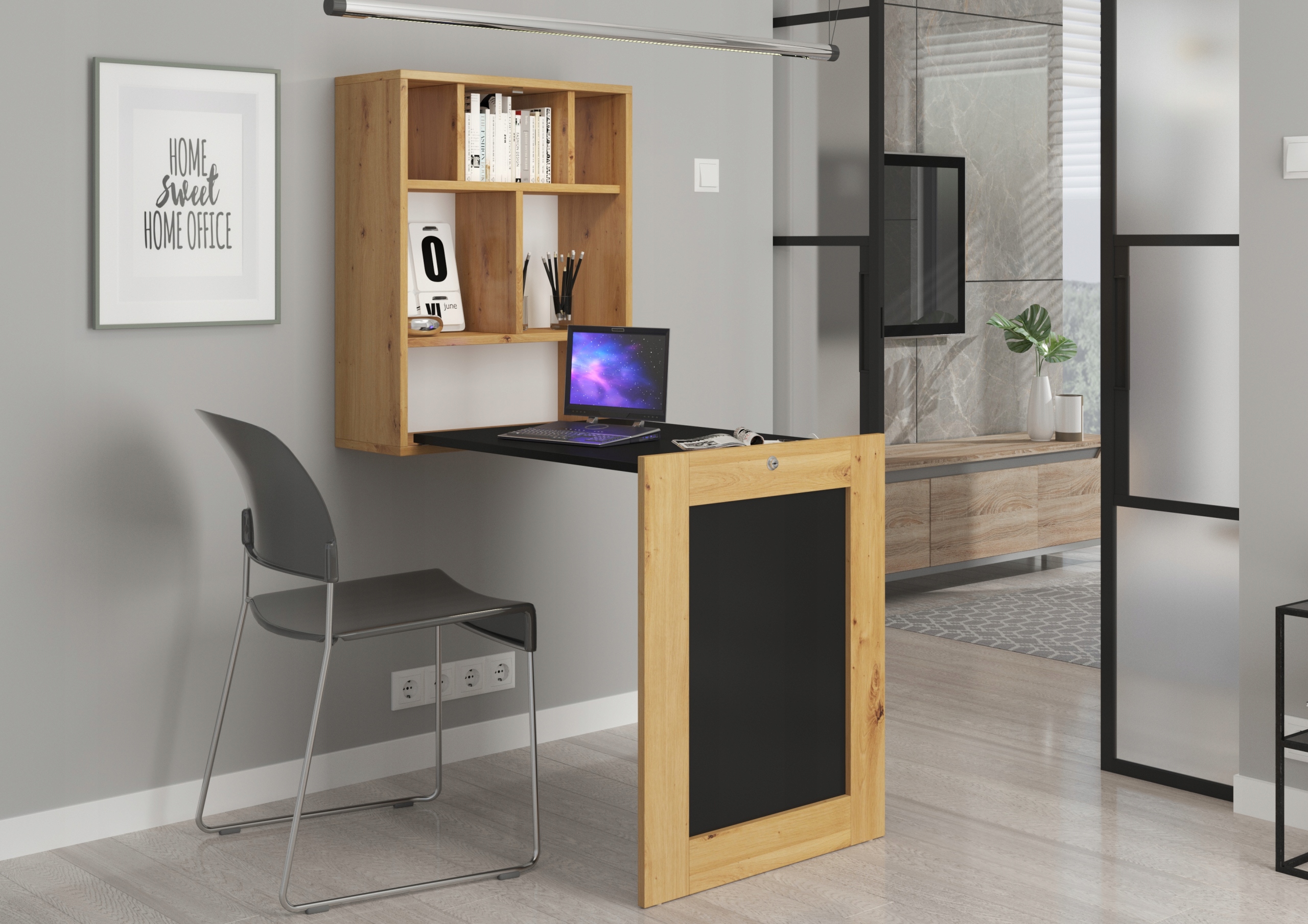 Skladací závesný stôl Tilt 60 x 24 x 144,5 cm, dub artisan/čierny mat