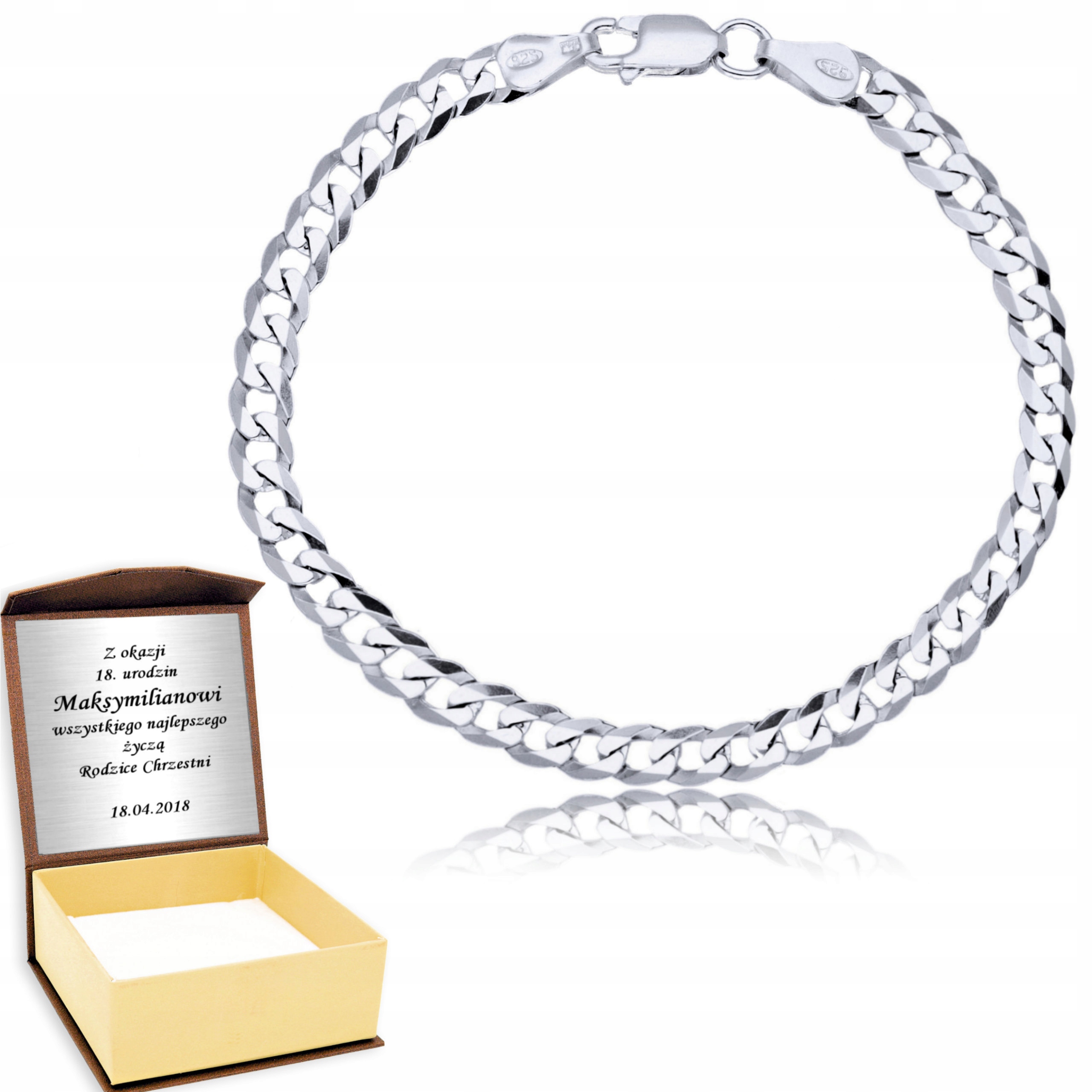 

Srebrna Bransoletka 925 Męska Pancerka Grawerem