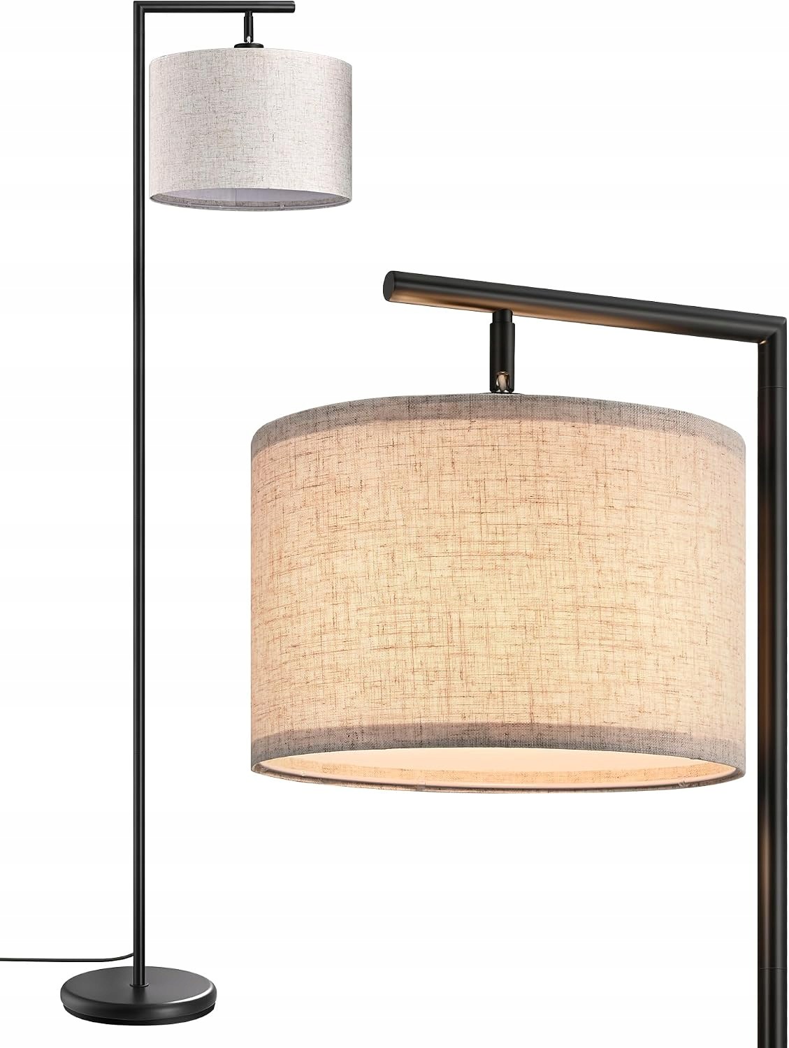 Podlahová Lampa Oblúková Ľanové Tienidlo E27 160 CM Čierna Nastaviteľná