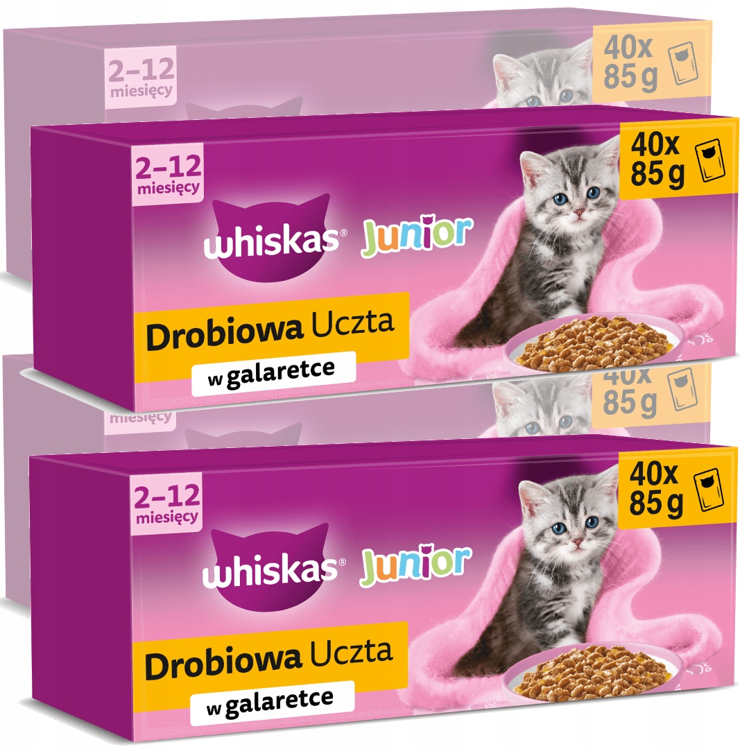 Whiskas Junior 160x85g Drobiowa Uczta Mokra Karma Dla Kociąt W Galaretce