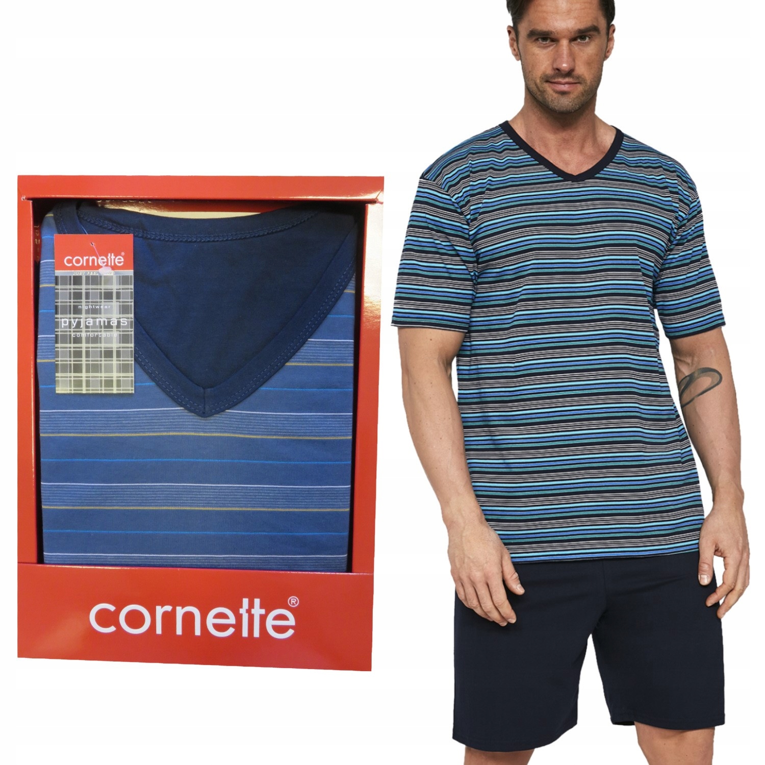 CORNETTE piżama męska VARIOUS 330/13 paski jeans