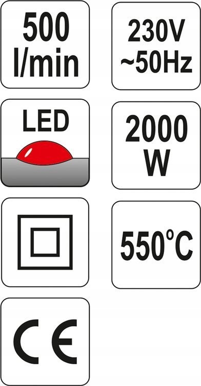 OPALARKA 2000W 50~550°c AKCESORIA WALIZKA LED Moc 2000 W