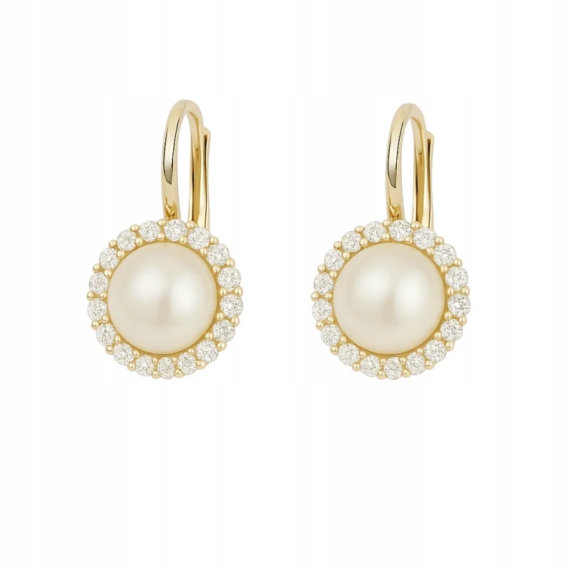 elegantní zlaté náušnice 585 s perlou a bílými zirkony jako dárek 3,49g