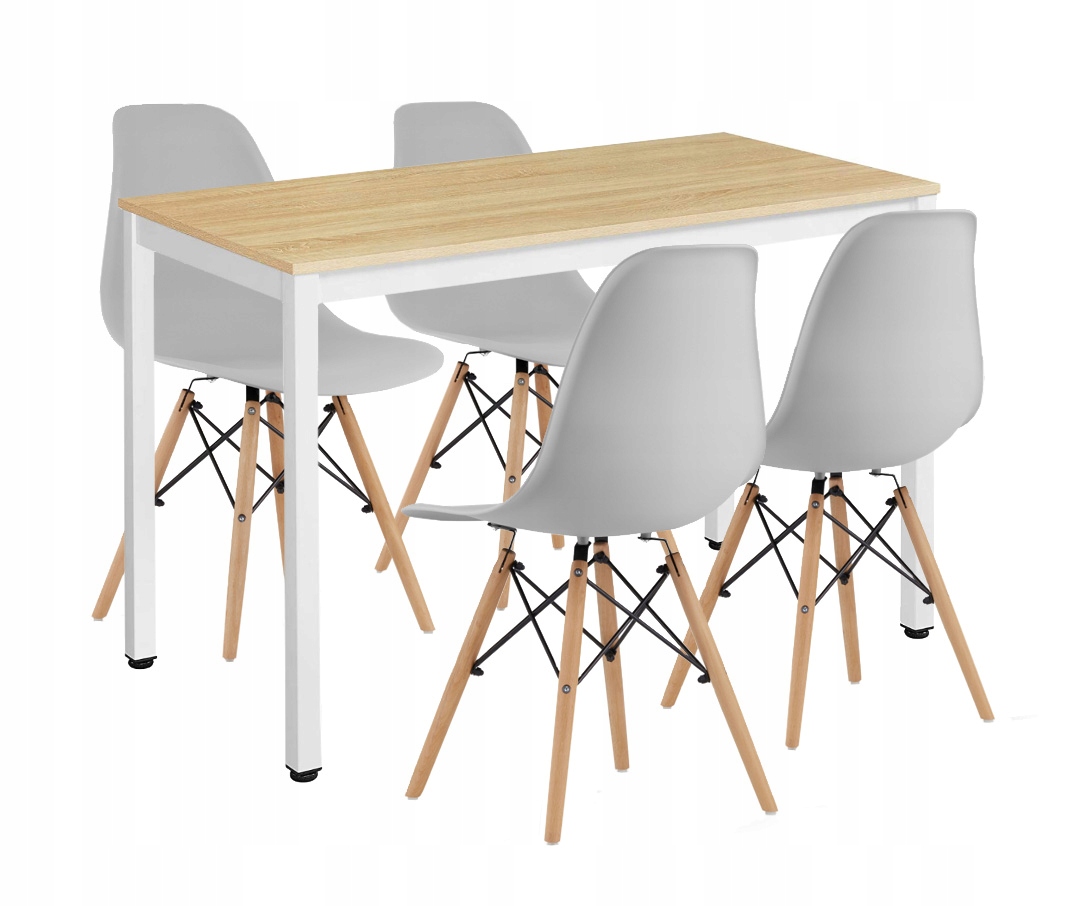 Stół + 4 Krzesła Nowoczesny Skandynawski Styl Głębokość siedziska 41 cm