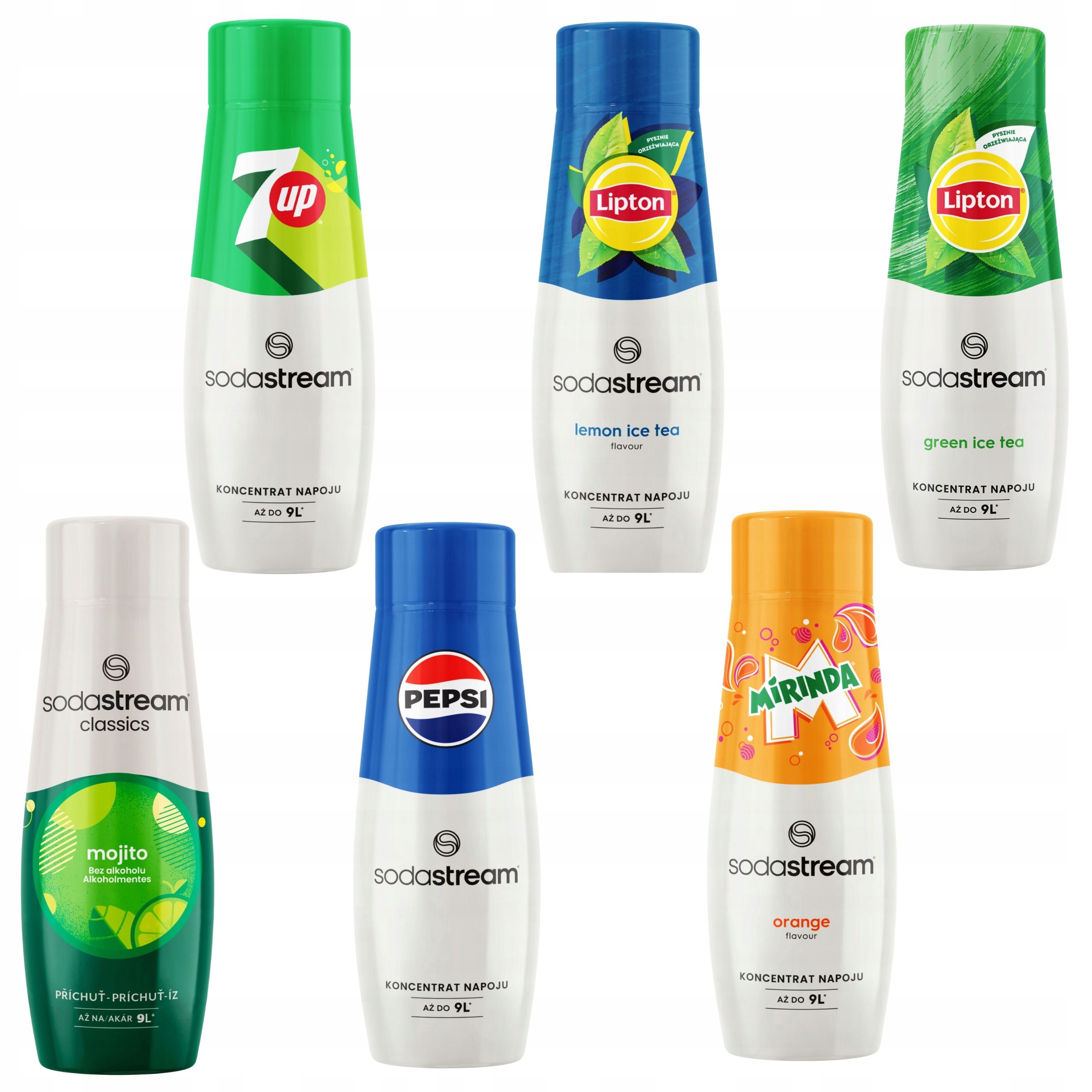 Zestaw Syropów Sodastream Pepsi, Mirinda, 7UP, Mojito, Lipton Lemon, Green