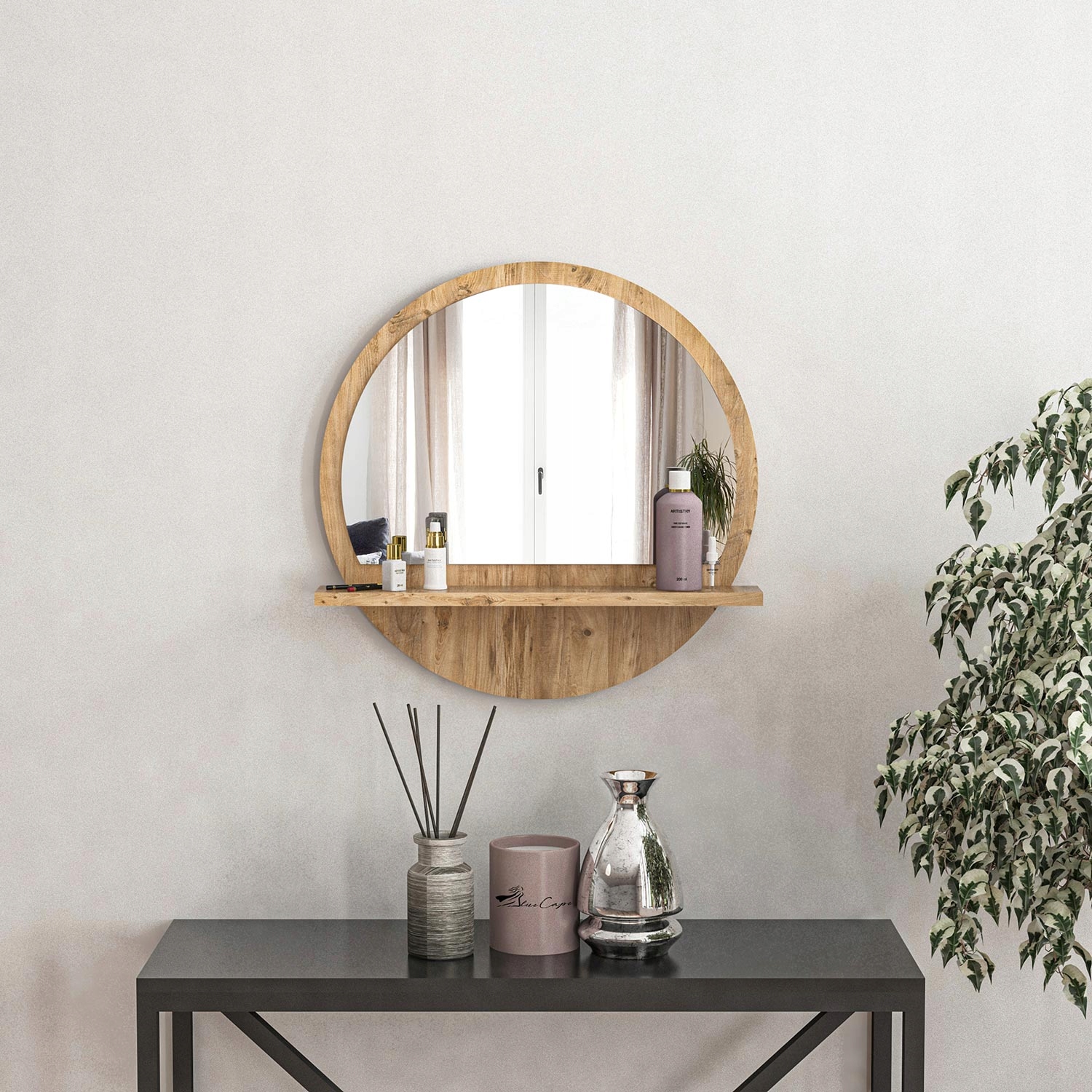 Lustro ścienne sosna z półką 45 CM Typ lustra ścienne