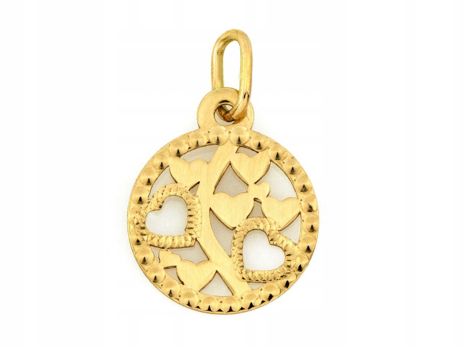 Zlatý přívěsek 585 Ažurové kolečko se Srdíčky, kulatý, vyřezaný, 0.25 g