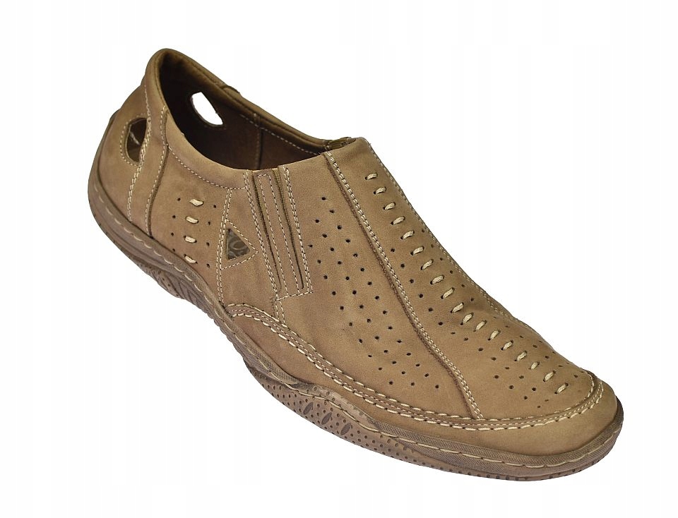 Pánské kožené mokasíny M04 polobotky velurové nazouvací sandály Polské vel. 42