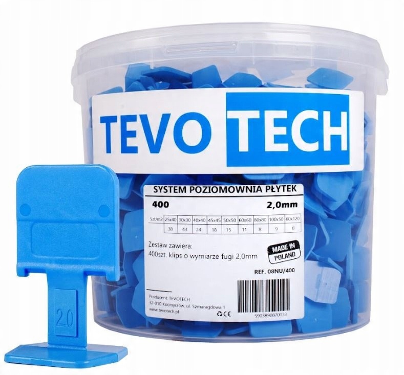 

System Poziomowania Płytek Tevotech 400 klips 2mm