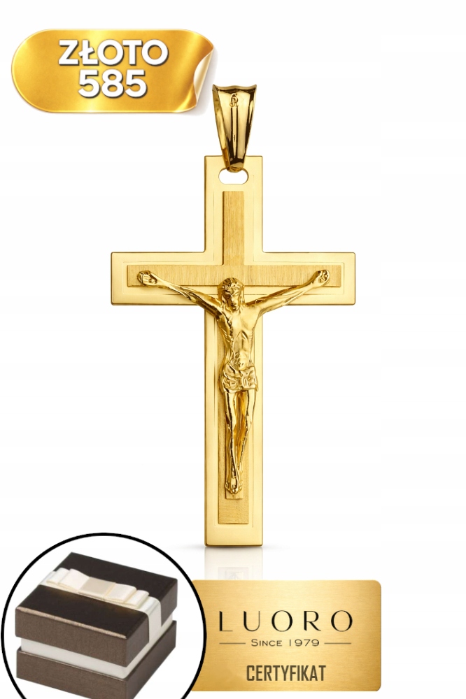 Zlatý Křížek 585 14K S Ježíšem, Satinovaný, 4,7 CM, Žluté Zlato