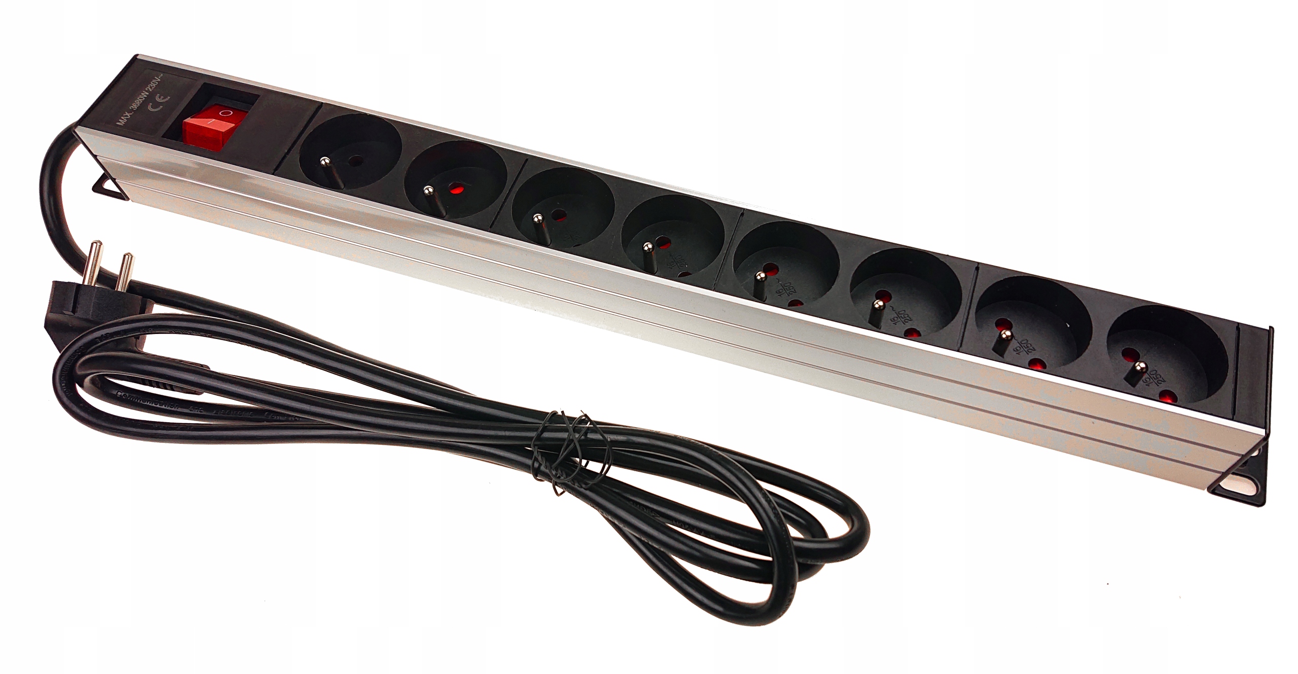 Listwa Zasilająca Z Uchwytami 8gniazd 2m Włącznik Przedłużacz Z Mocowaniem