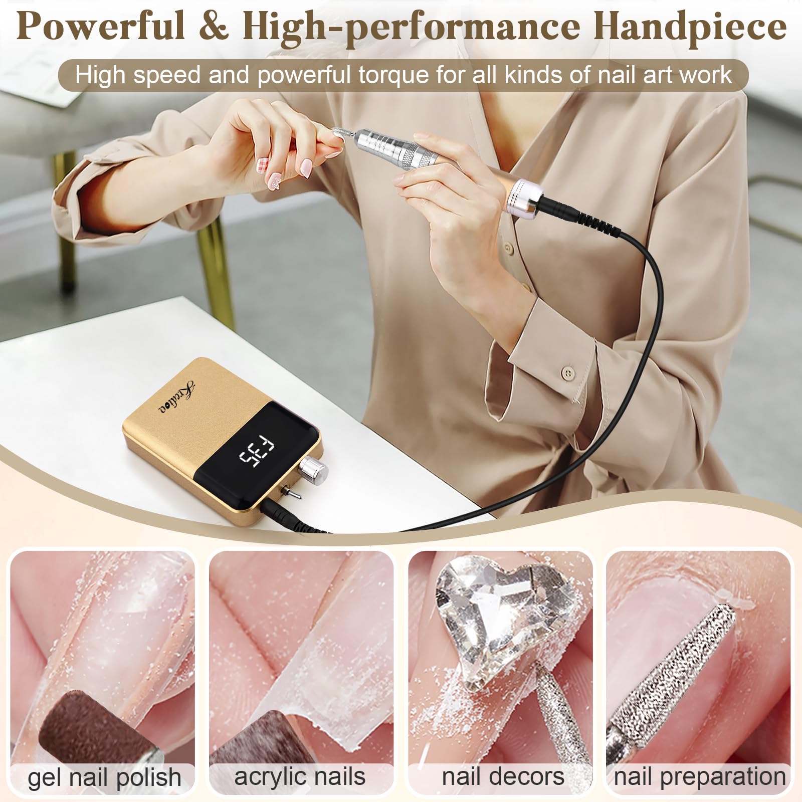KREDIOO Frezarka Do Paznokci 35000 RPM Zestaw Manicure Pedicure — miniatura 6